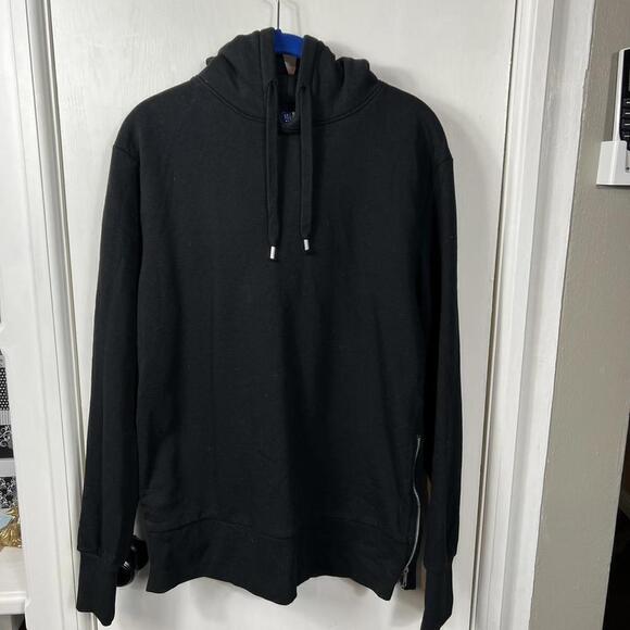 H&M divided black side zippered hooded fleece sweatshirt.  Size S - Picture 1 of 6